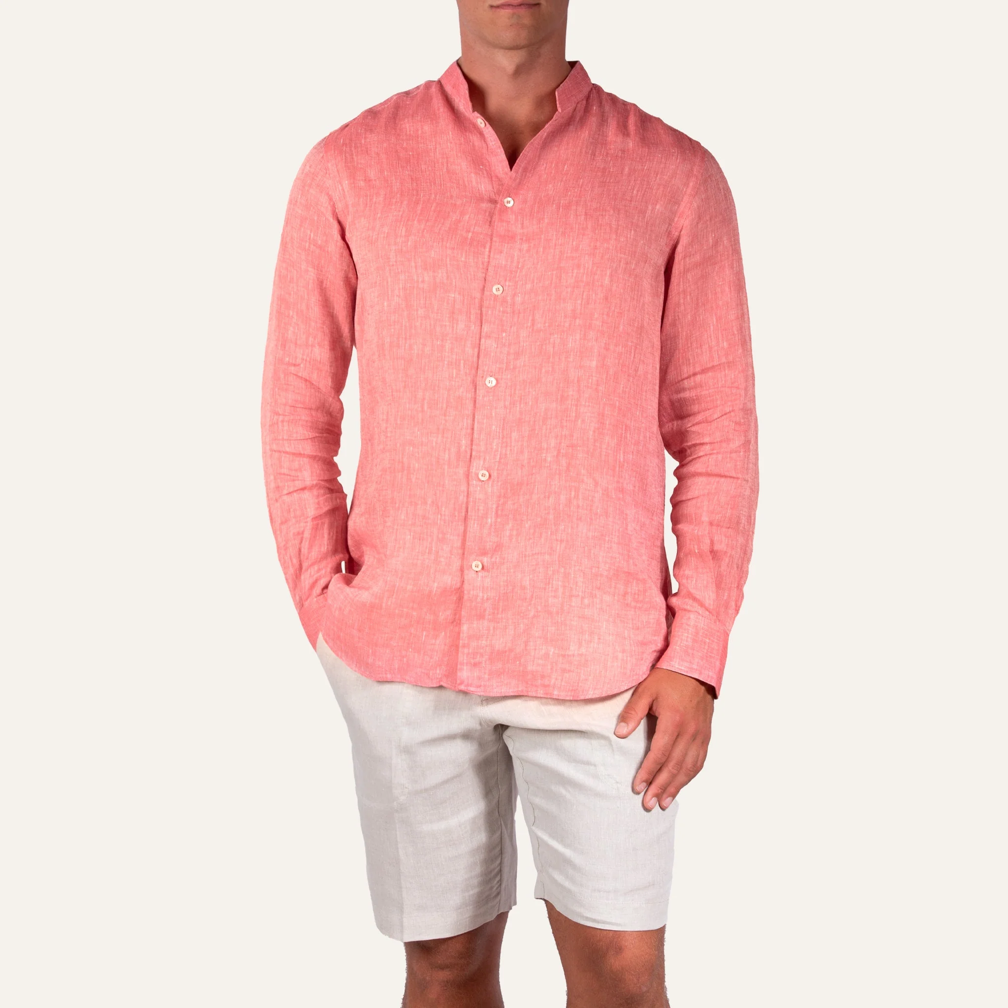 Casual Linen Shirt Coral - Image 2