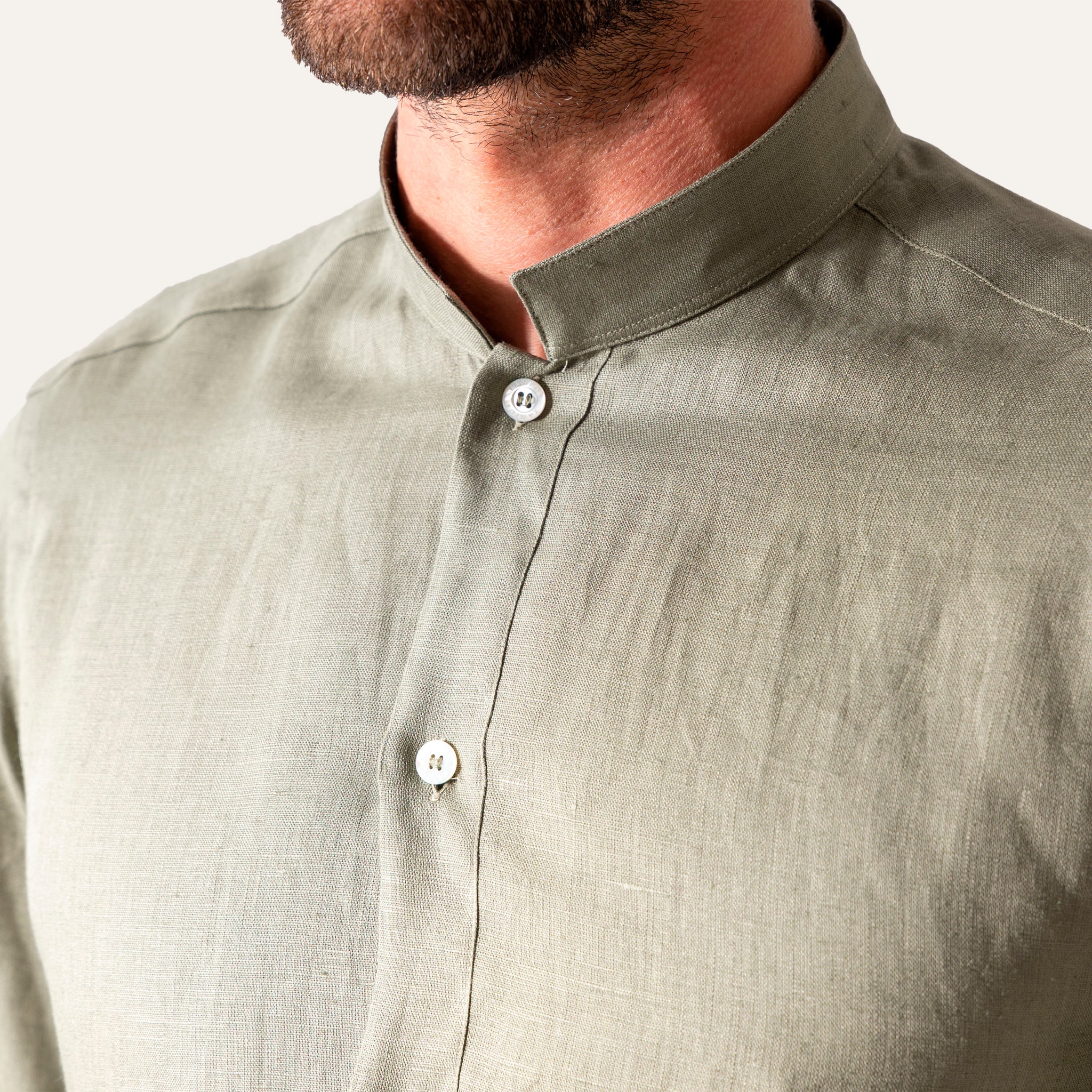Casual Linen Shirt Olive - Image 3