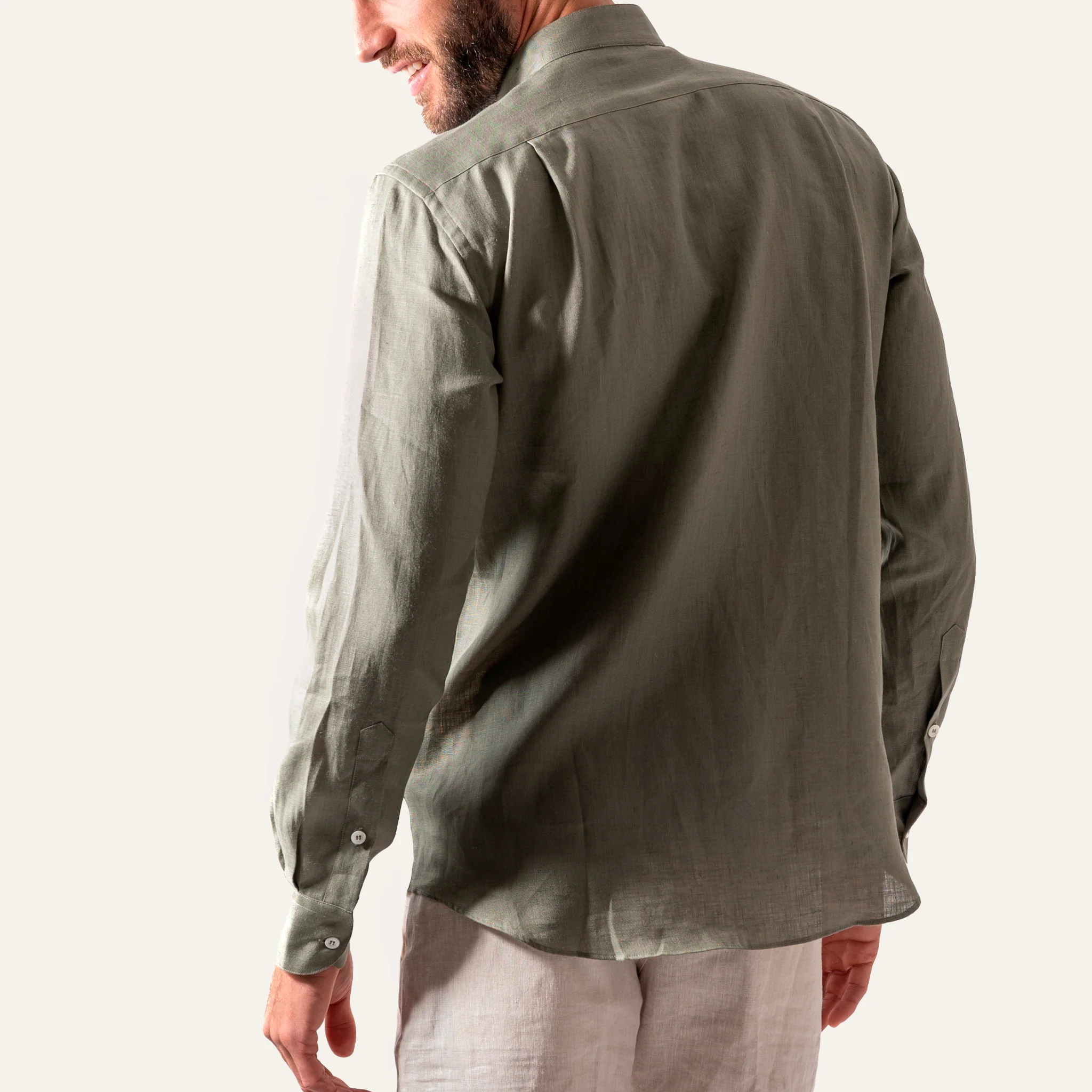 Casual Linen Shirt Olive - Image 5