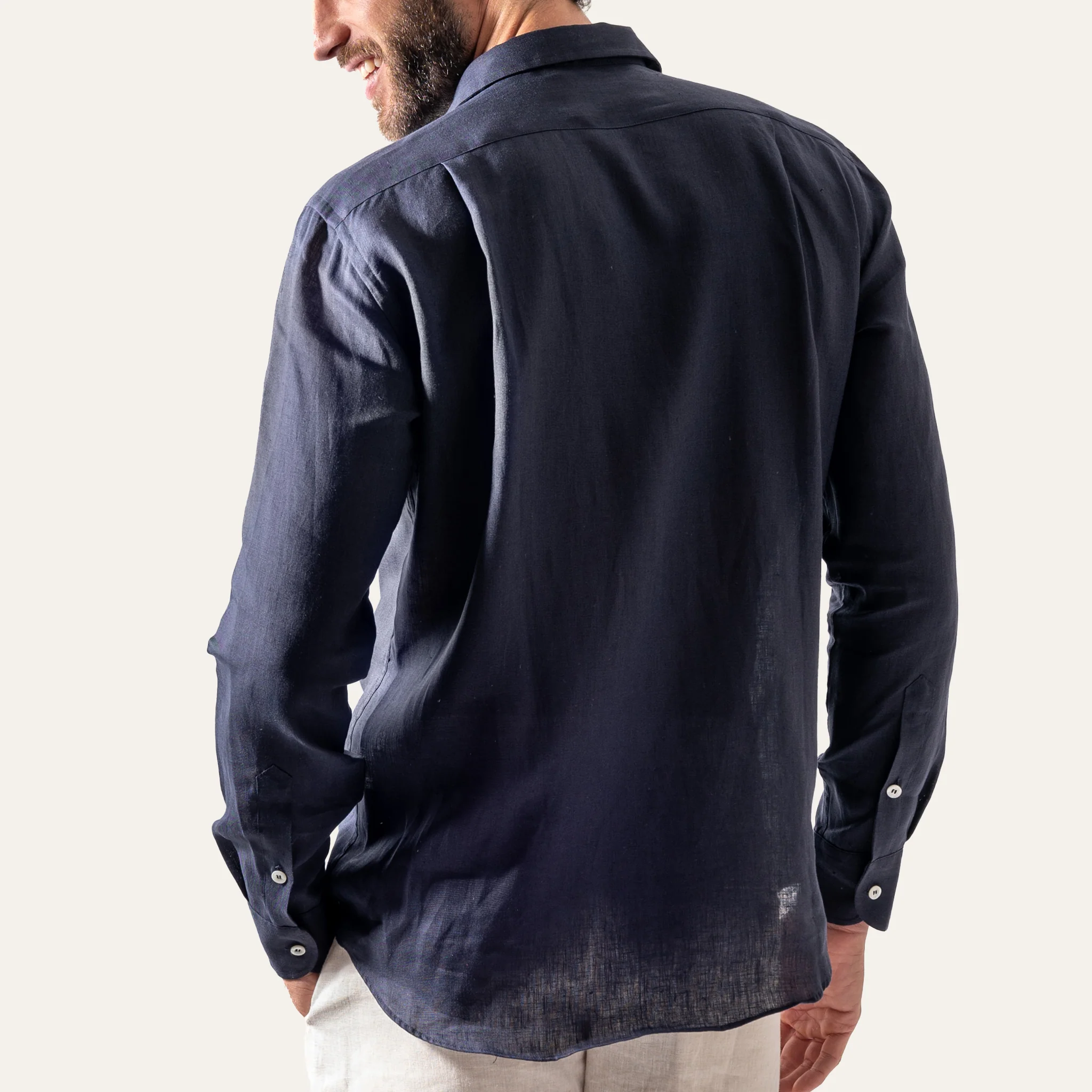 Classic Linen Shirt Navy - Image 5