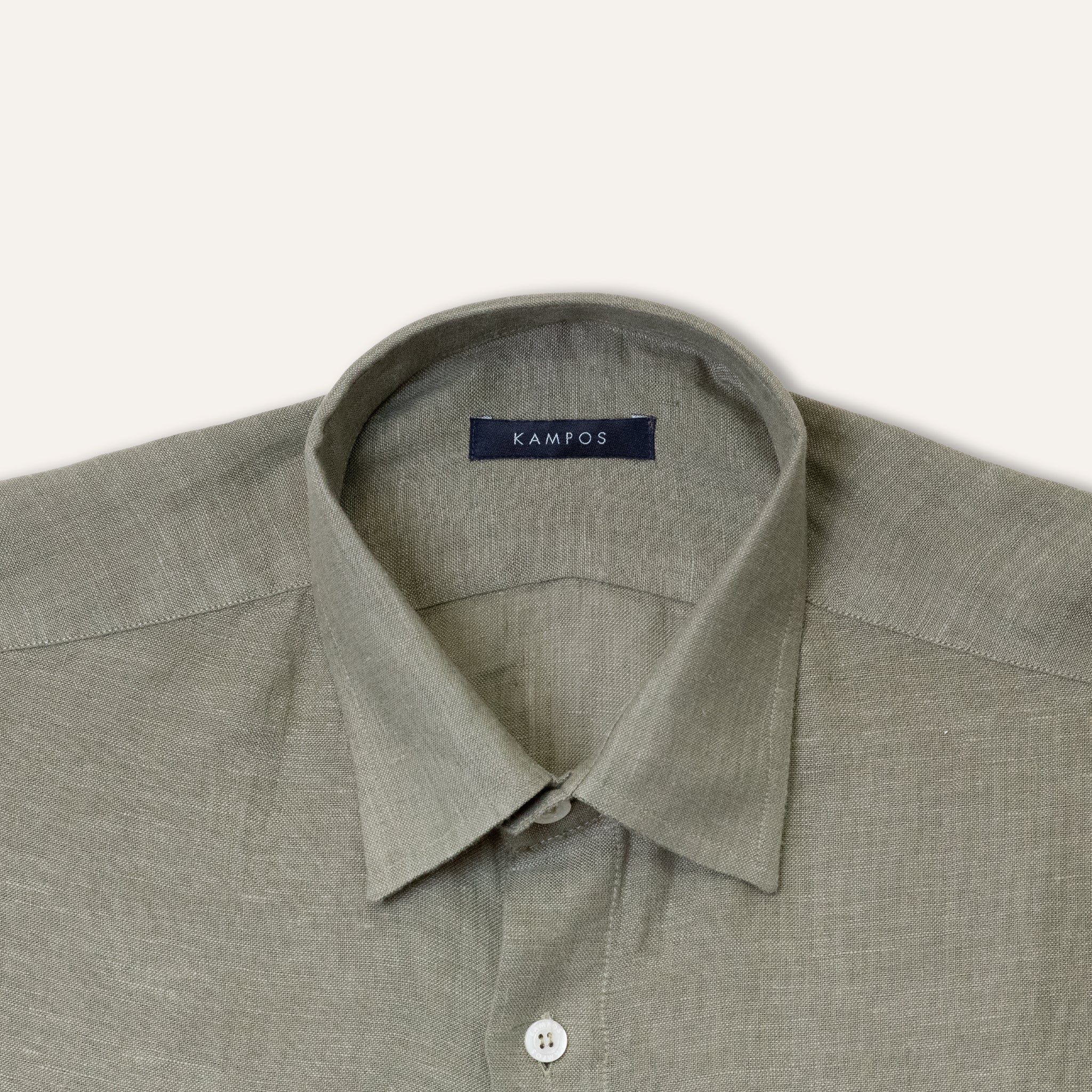 Classic Linen Shirt Olive - Image 3