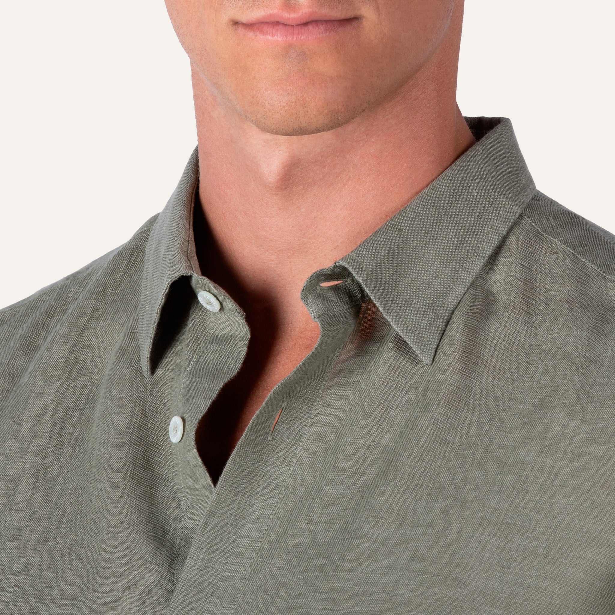 Classic Linen Shirt Olive - Image 4