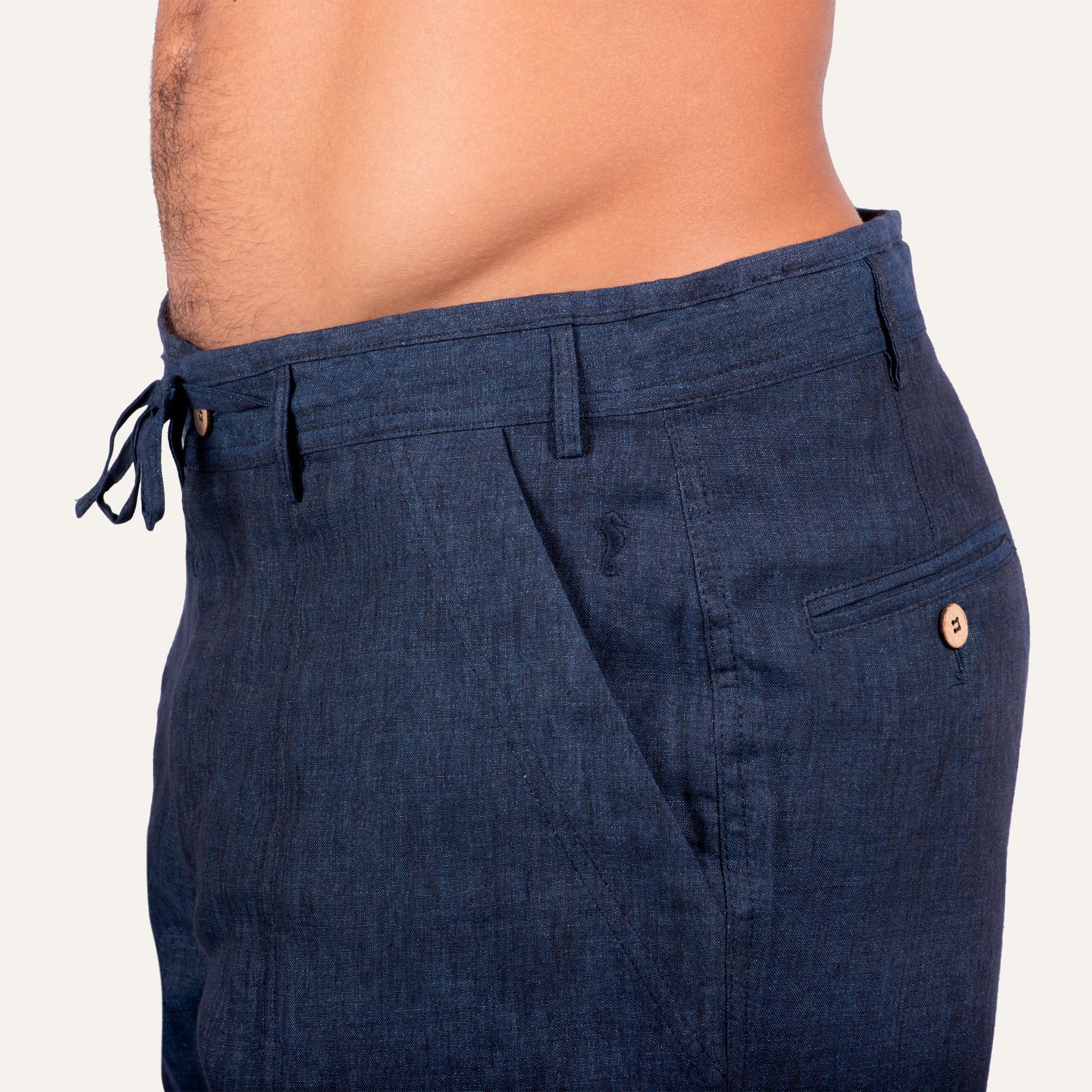 Linen Bermuda Shorts Navy - Image 4
