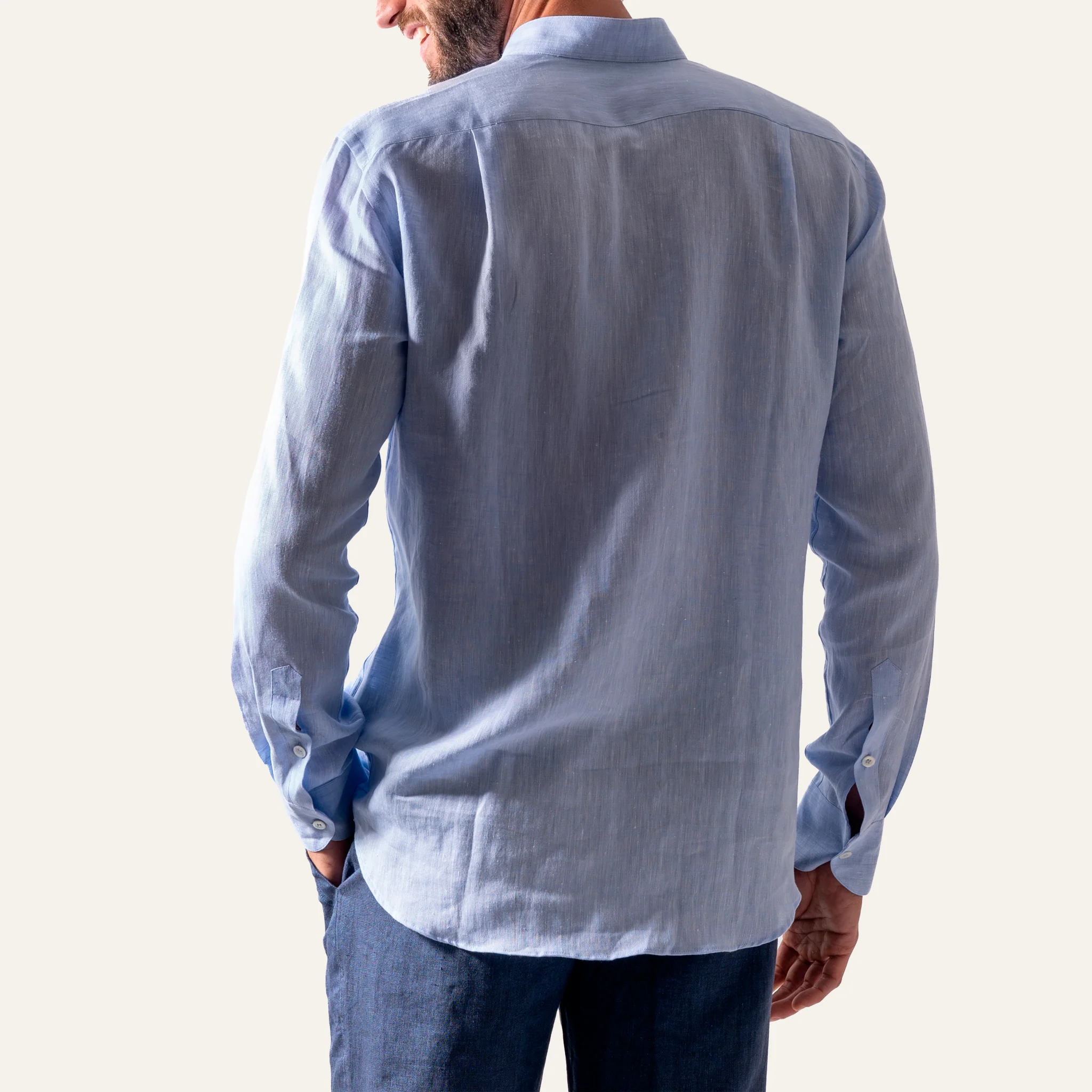 Casual Linen Shirt Light Blue - Image 5