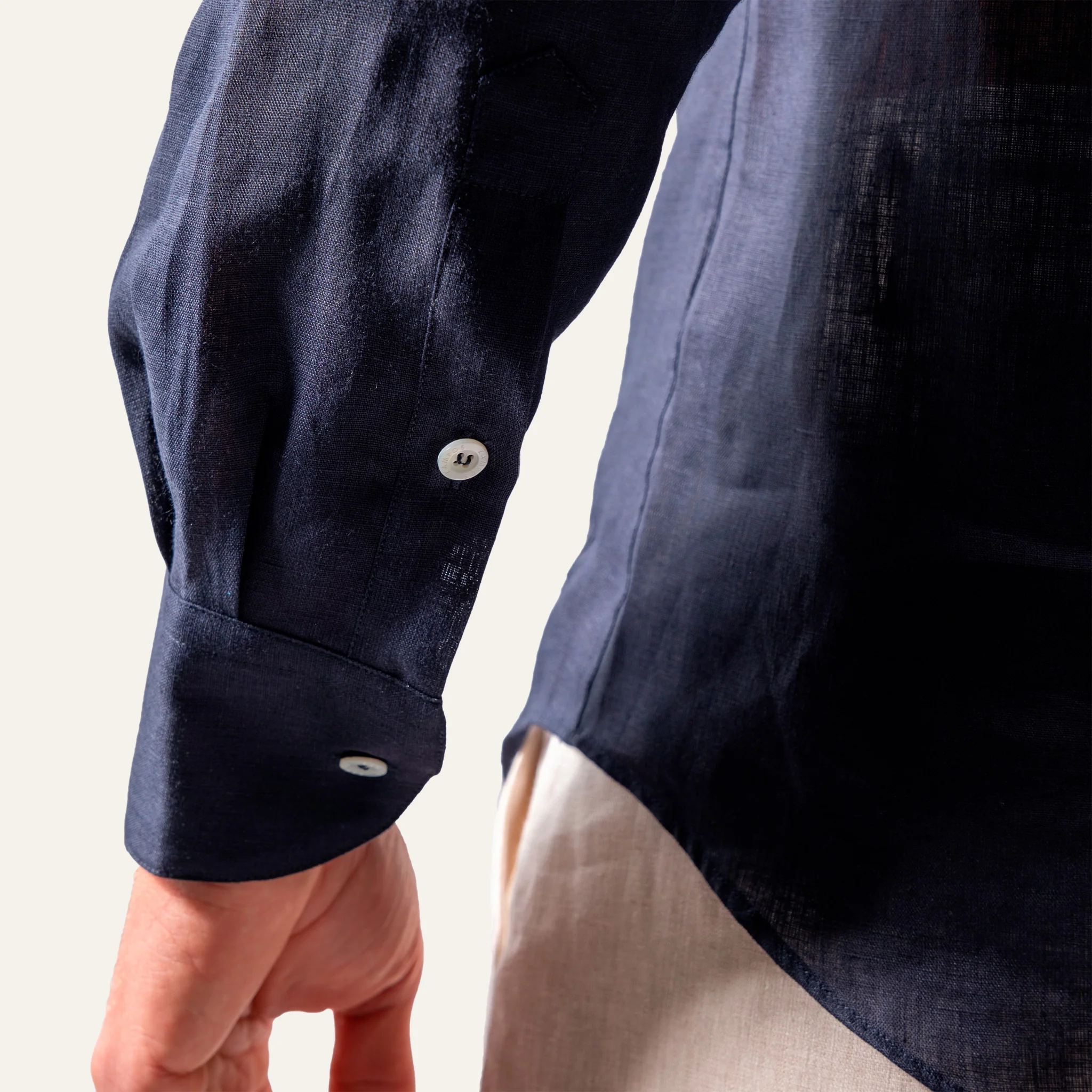 Casual Linen Shirt Navy - Image 3