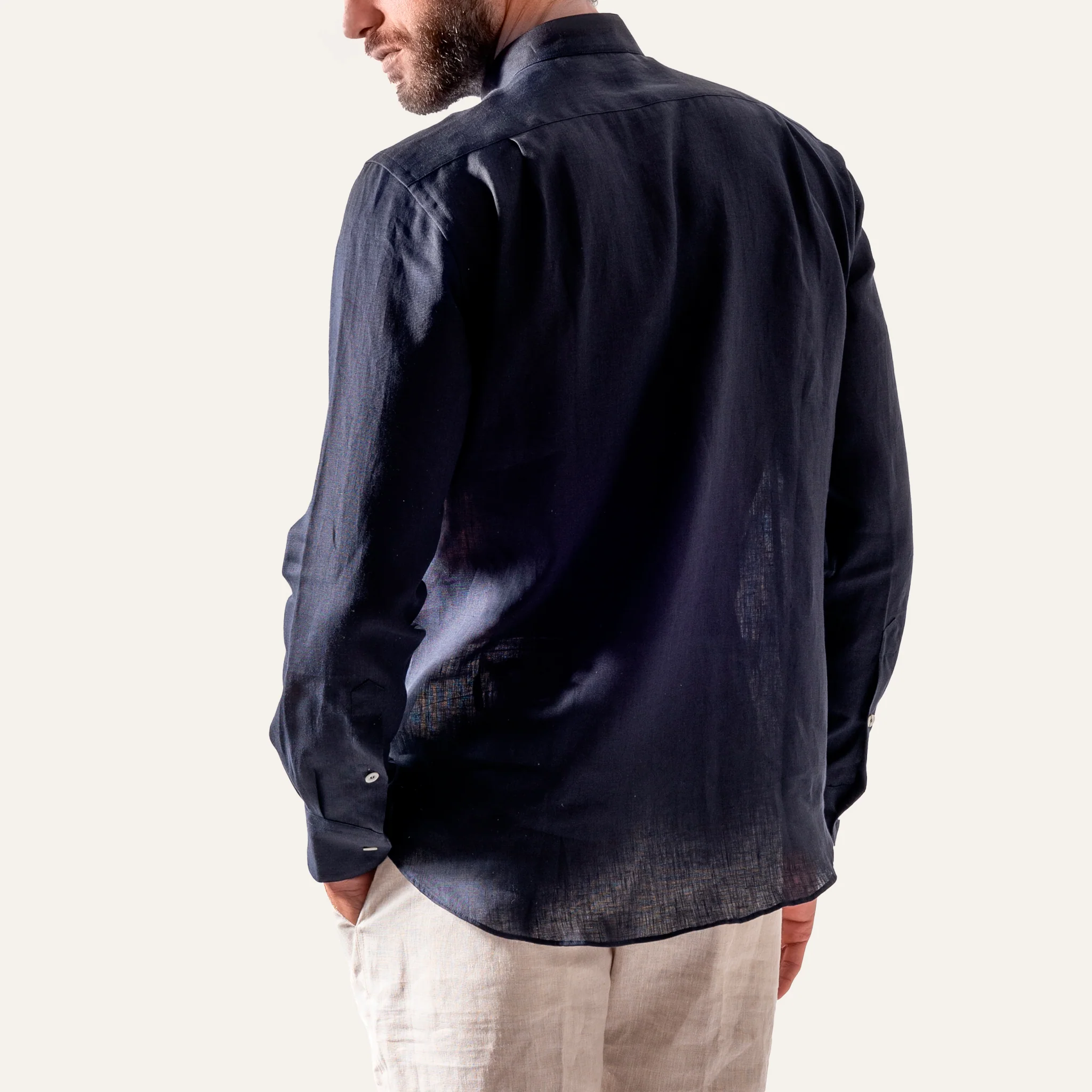 Casual Linen Shirt Navy - Image 5